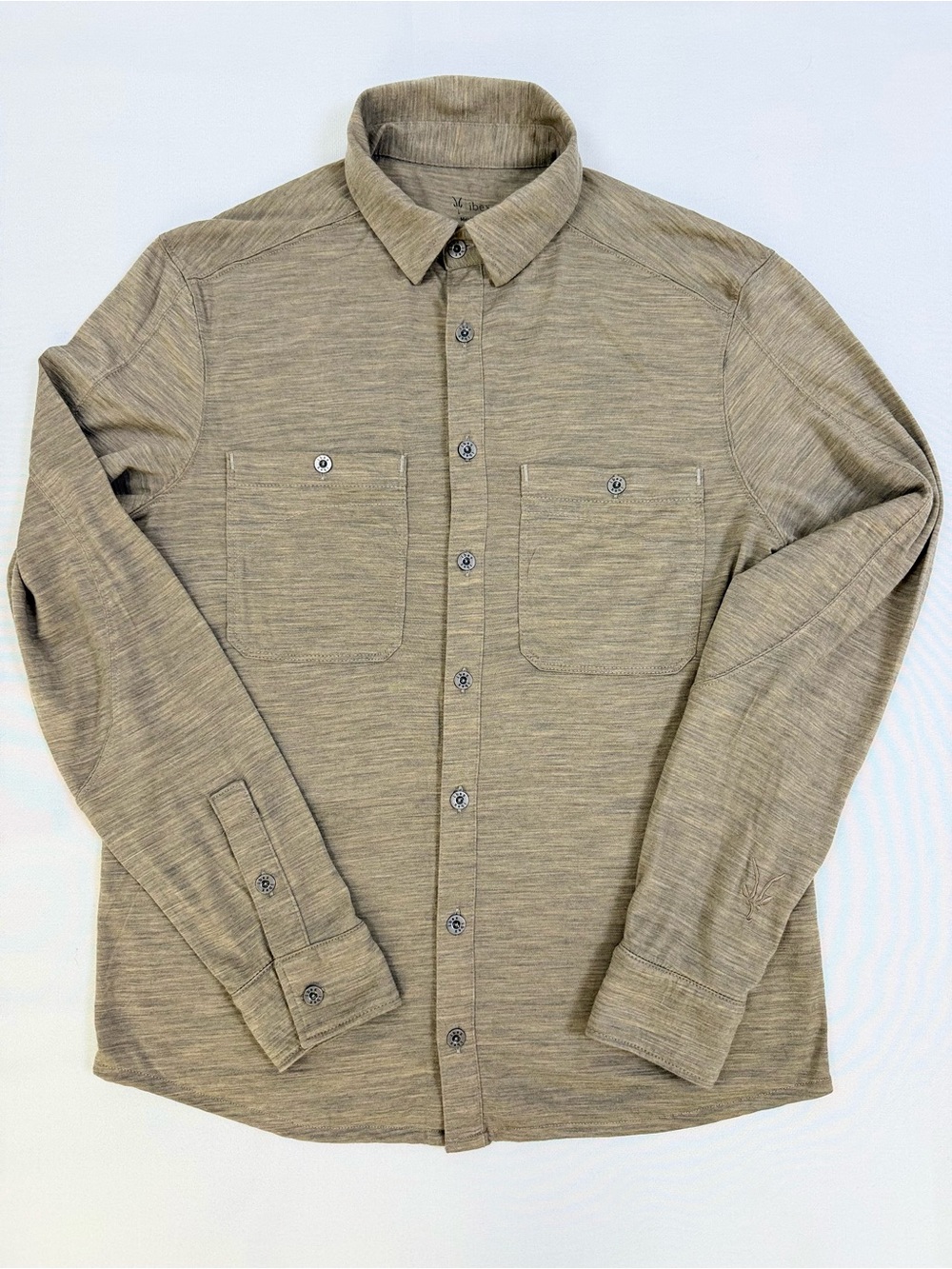 Ibex Men’s Small Merino Wool Blend Button Up Shirt Gray Tan Outdoor